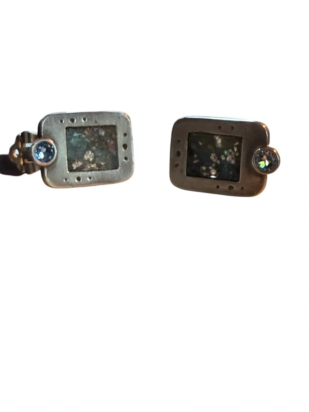 Sterling Silver Roman Glass and Faceted Quartz Clip on Earrings